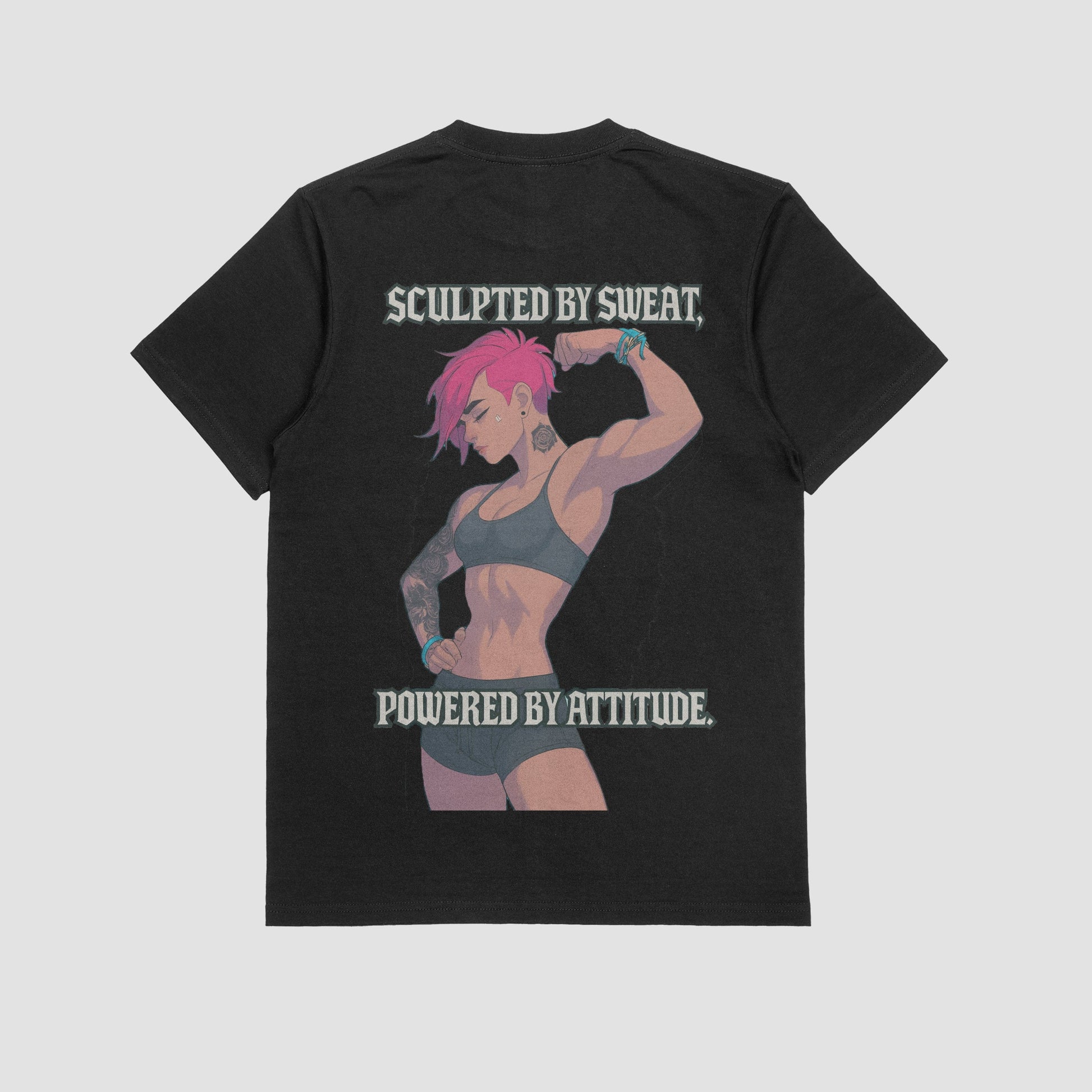 Black / M Vi "Sculpted by sweat, Powered by attitude" Gym T-shirt (Oversized)