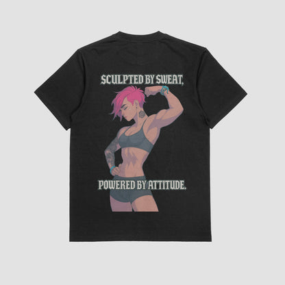 Black / M Vi "Sculpted by sweat, Powered by attitude" Gym T-shirt (Oversized)