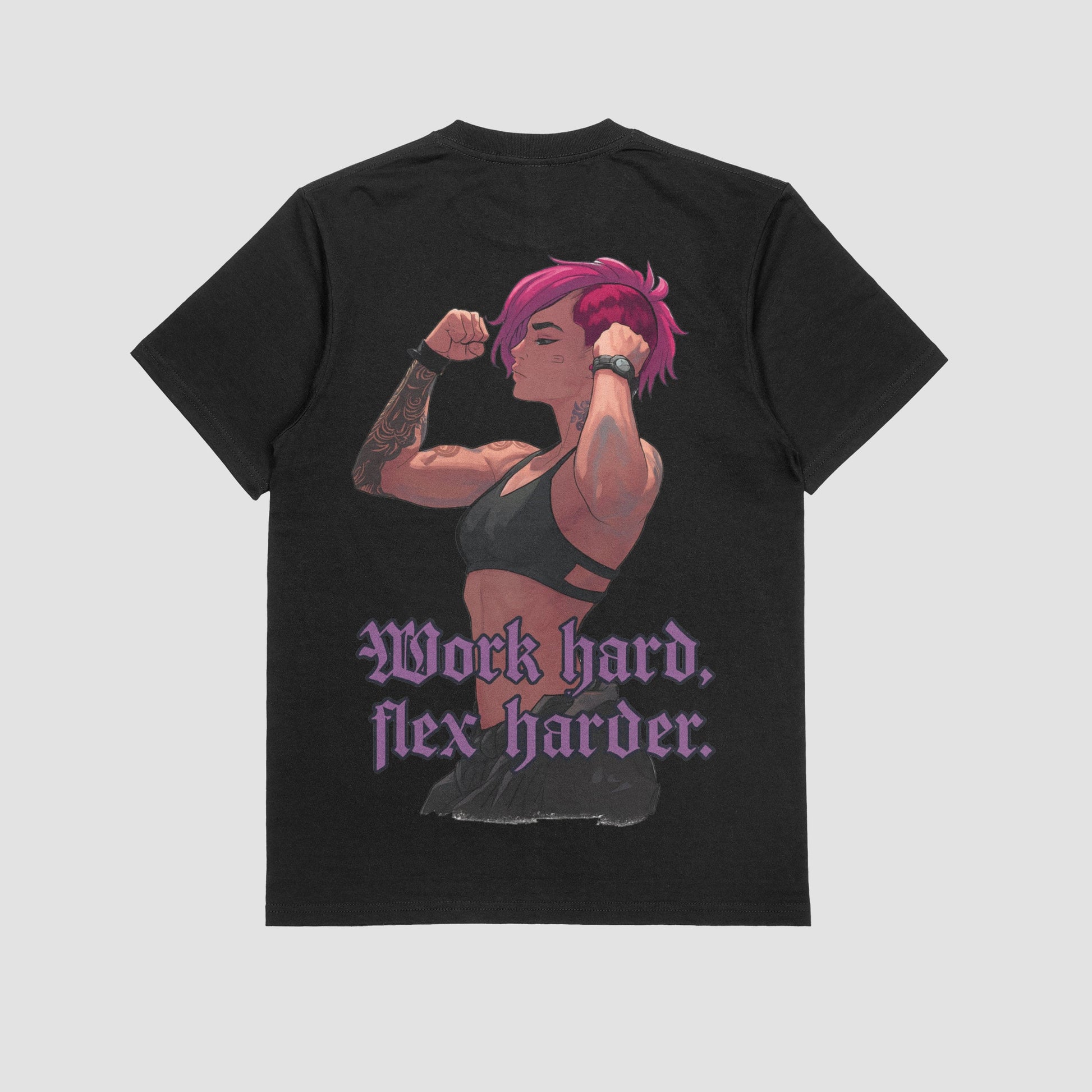 Black / M Vi "Work Hard, Flex Harder" Gym T-shirt (Oversized)