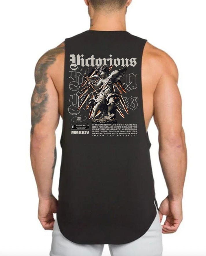 Black / M Victorious Divine Power (High-Neck Gym Tank-Top)