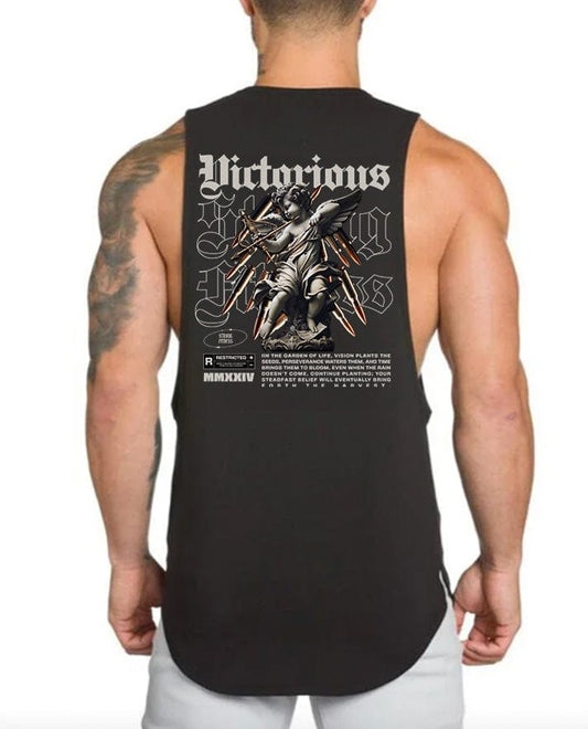 Black / M Victorious Divine Power (High-Neck Gym Tank-Top)