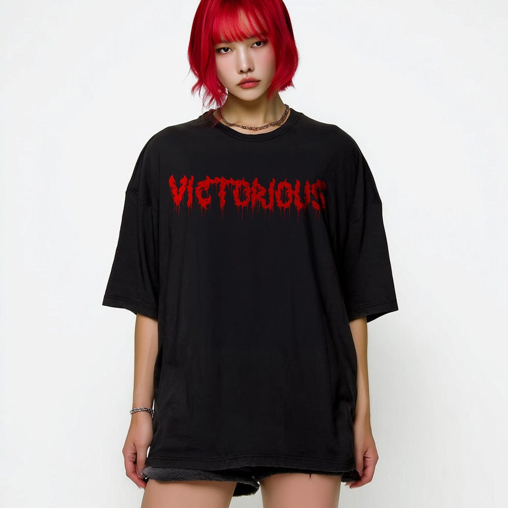 Black / M Victorious Japan Horror Letters Oversize T-shirt (Oversize)