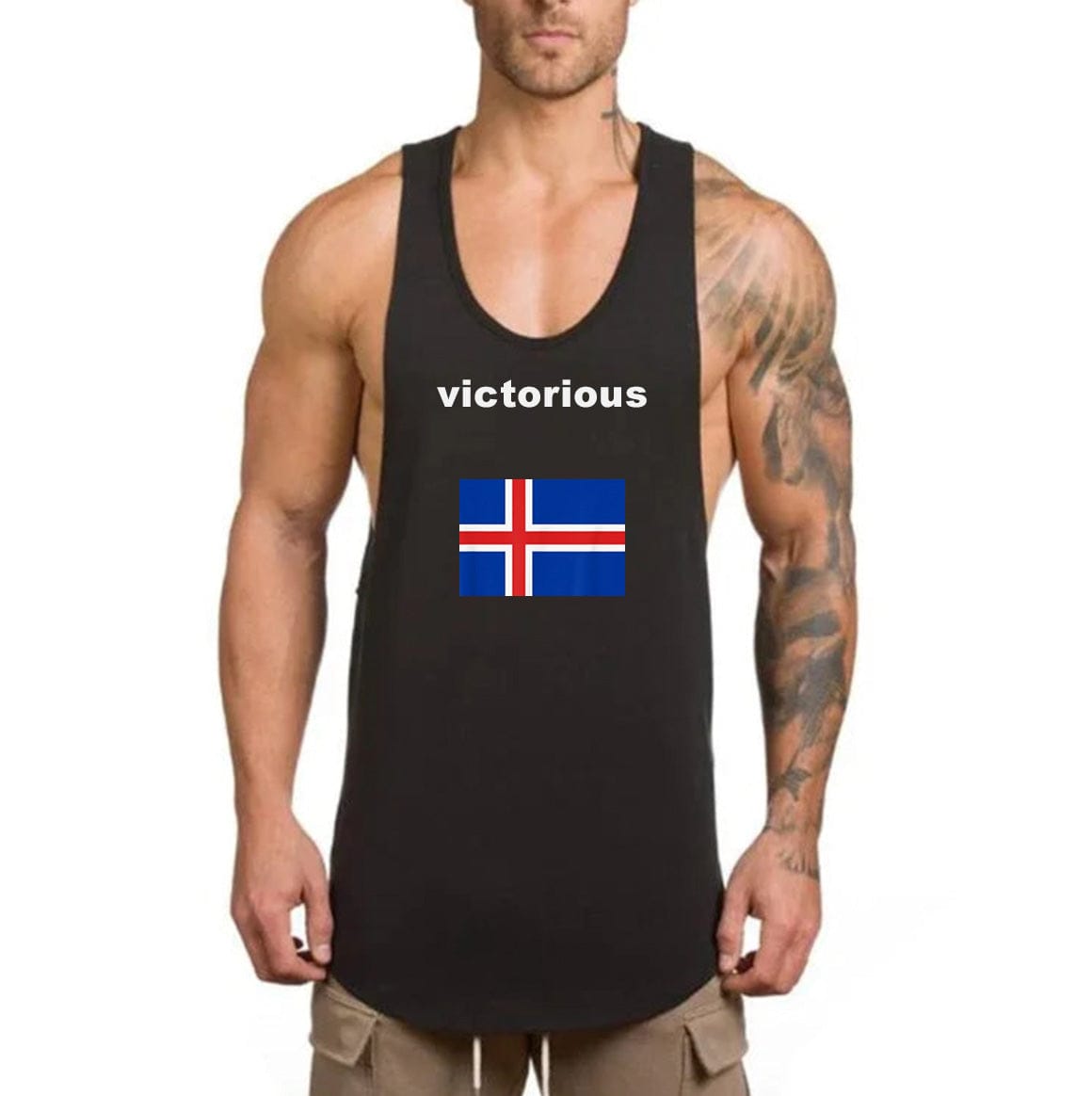 black / M Victorious sigrast á (Low Neck) (Icelandic Gym Tank top)