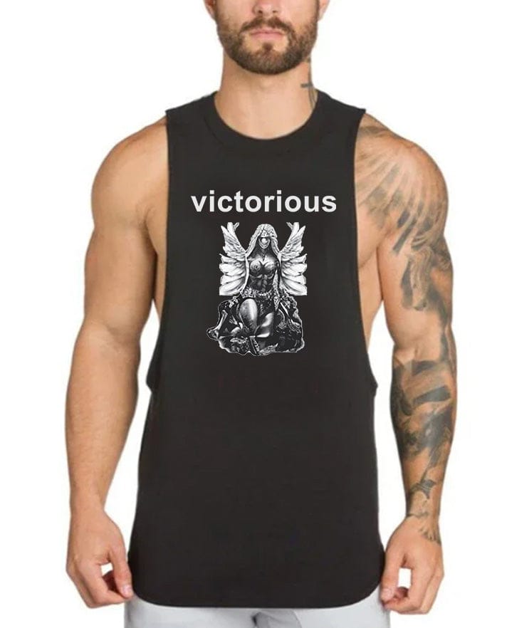 Black / M Victorious Valkyrie's Gothic Statue (Men Gym Tank-Top)