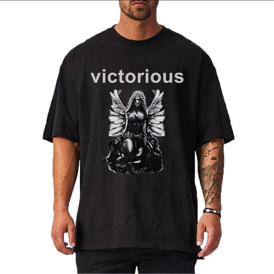 Black / M Victorious Valkyrie's Gothic Statue (Oversize Gym T-shirt)