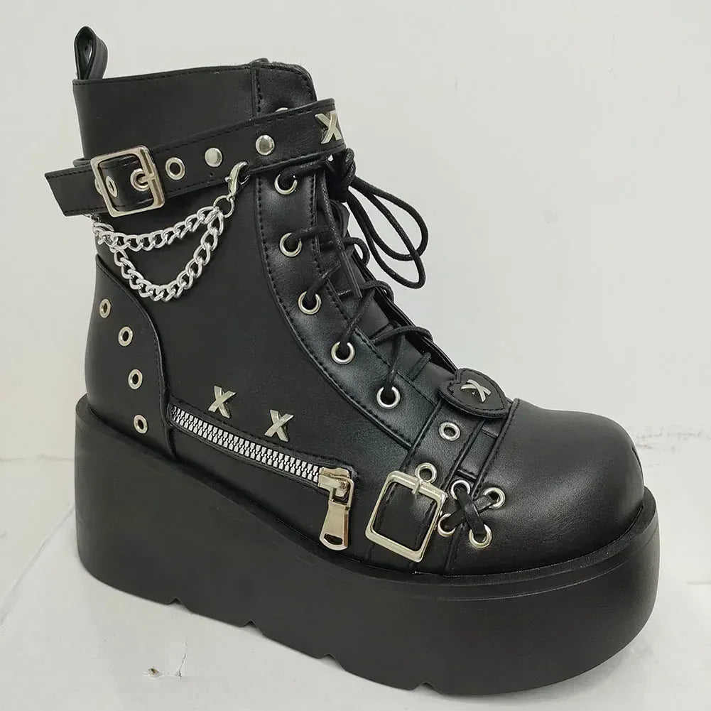 black matte / 35 Gothic Style Platform Boots/ Vampire Cosplay Women Mid-calf Boots