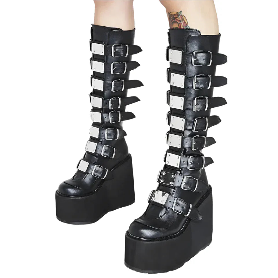 black matte / 35 Punk Gothic Women Boots / High Heel Platform Boots
