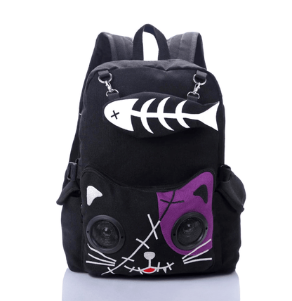 Black n Purple Kawaii Goth Cat Bluetooth Speaker Backpack