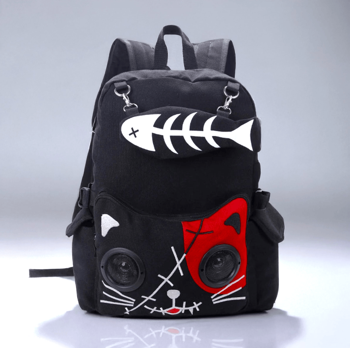 Black n Red Kawaii Goth Cat Bluetooth Speaker Backpack