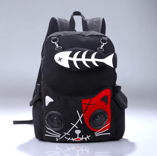 Black n Red Kawaii Goth Cat Bluetooth Speaker Backpack