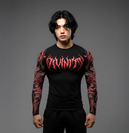Black red / S Korean Style Slim Fit Cyber Sigilism shirt - Long sleeve compression shirt