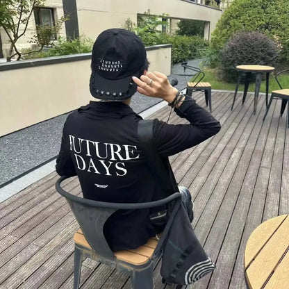 black Rivet Baseball Cap Distressed Vintage Duckbill Capwide Eaved Dome Destruction Punk Hiphop Style Wasteland Style Alphabet Canvas