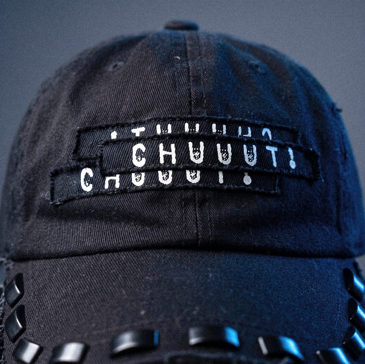 Black Rivet Baseball Cap Distressed Vintage/ Eaved Dome Destruction Punk Style Hat