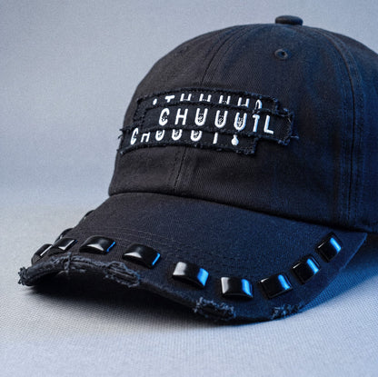 Black Rivet Baseball Cap Distressed Vintage/ Eaved Dome Destruction Punk Style Hat