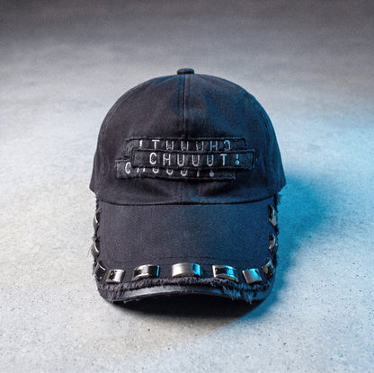 Black Rivet Baseball Cap Distressed Vintage/ Eaved Dome Destruction Punk Style Hat