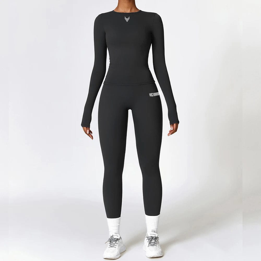 black / S 2-Piece Full Sport Suit by Victorious – Matching Leggings & Top Set for Gym, Yoga & Active Lifestyle