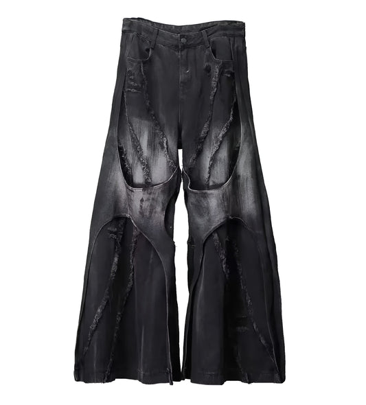 Black / S Baggy Flare Jeans Harajuku / Denim Trouser Vintage Oversize Cargo Jeans