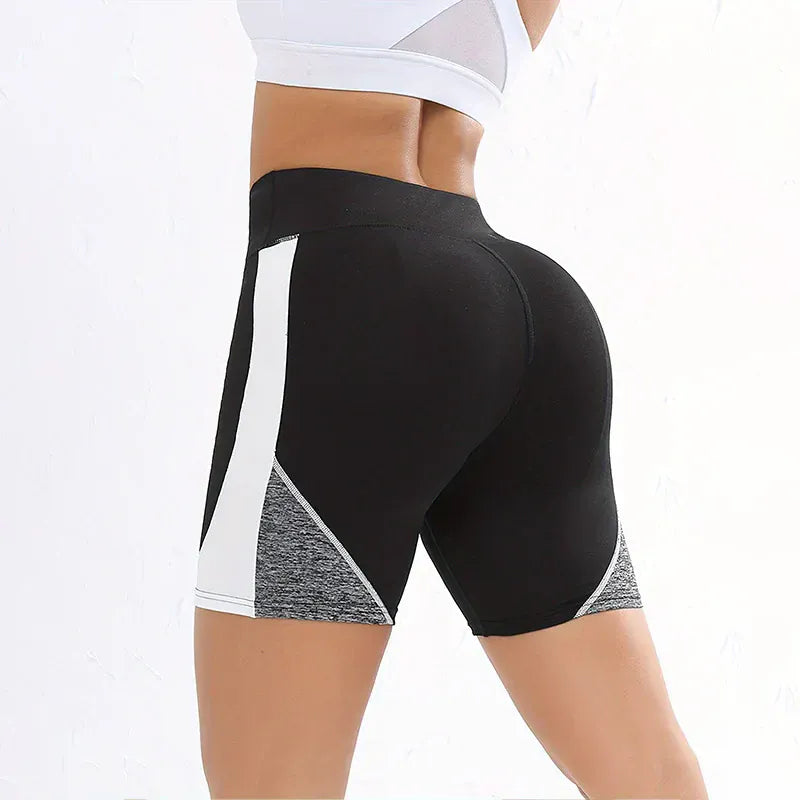 Black / S Color blocked High Waist Yoga Shorts (Victorious Pulse Hive Shorts)