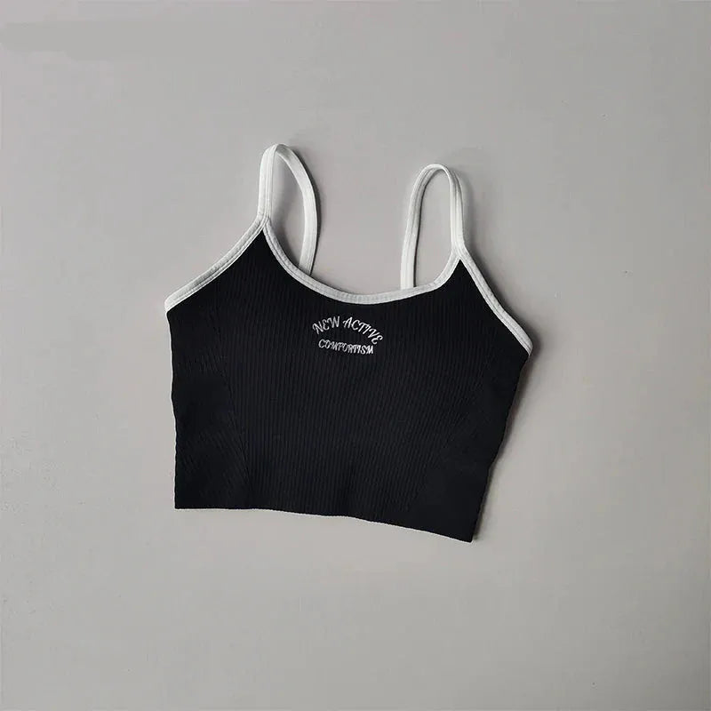 Black / S Color Blocking Sports Bra for Women / Fixed Cup Fitness Bra / Gym Bra