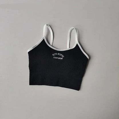 Black / S Color Blocking Sports Bra for Women / Fixed Cup Fitness Bra / Gym Bra