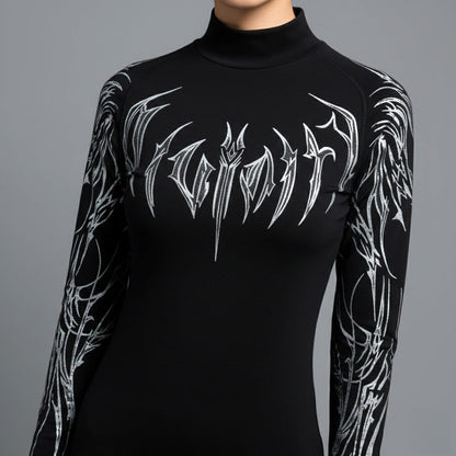 Black / S Cyber Sigil Long Sleeve Sports T-shirt / Korean Fashion Gothic Shirt