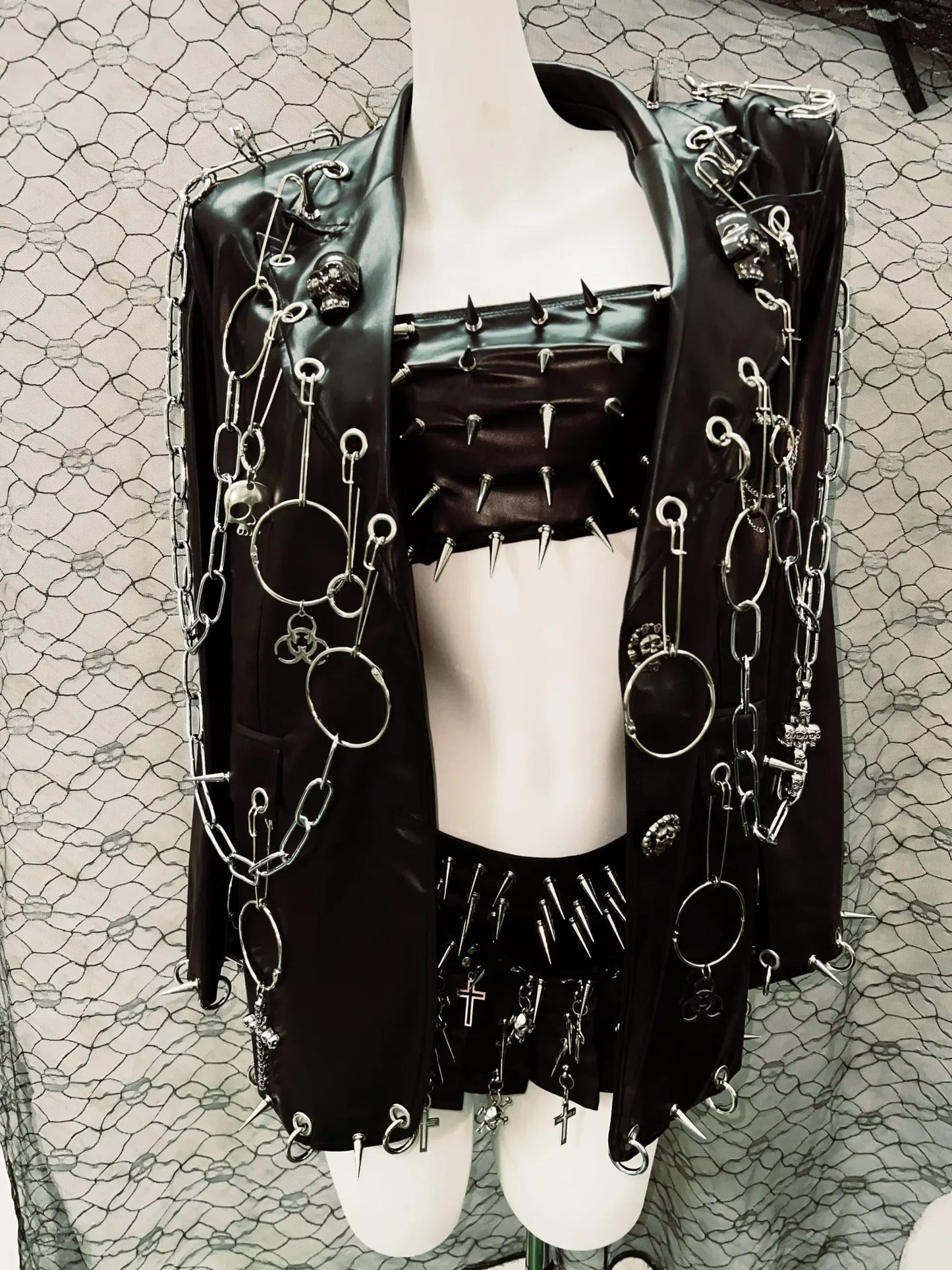 Black / S Gothic Style Outfit set with Spikes and Chains/ Full Goth Outfit