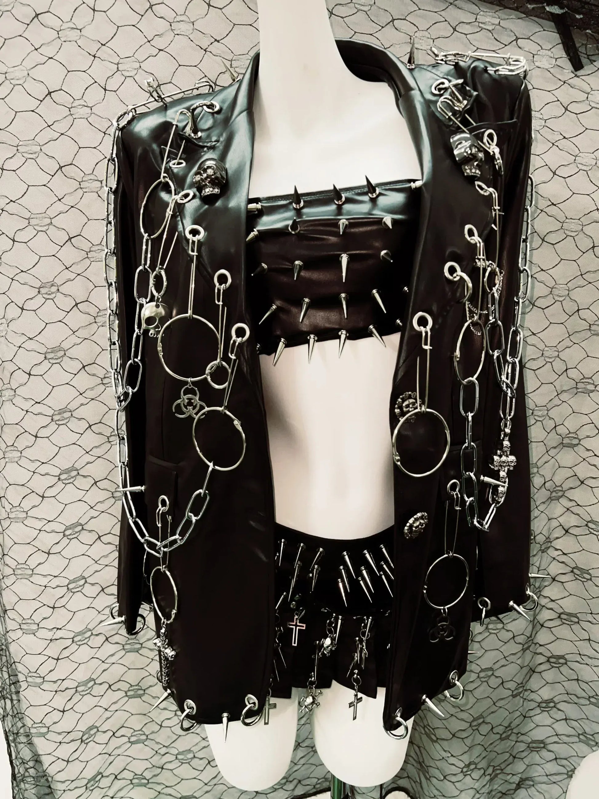 Black / S Gothic Style Outfit set with Spikes and Chains/ Full Goth Outfit