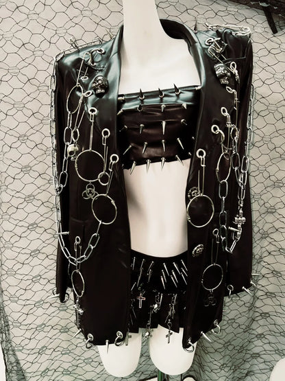 Black / S Gothic Style Outfit set with Spikes and Chains/ Full Goth Outfit
