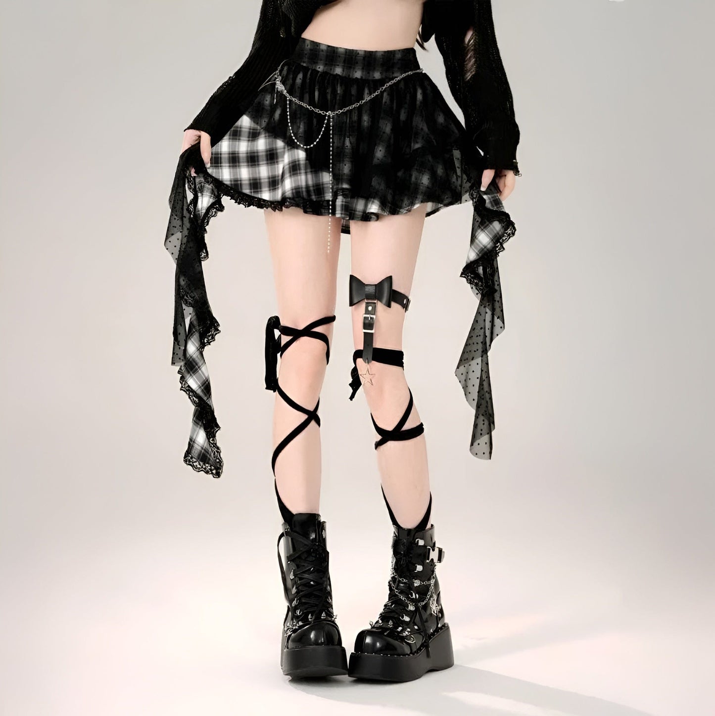 Black / S Kawaii Dark spliced lace tile skirts (Victorious Akuma Angel)