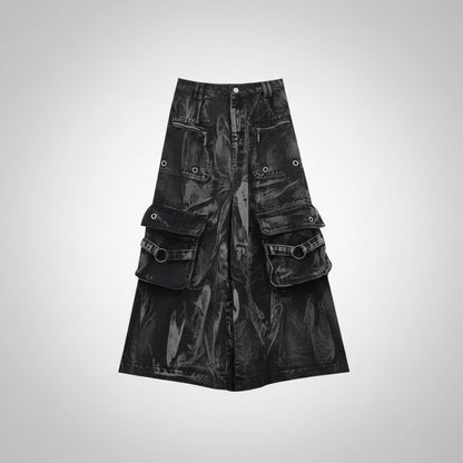 Black / S Kpop Idol Distressed Denim Cargo Skirt