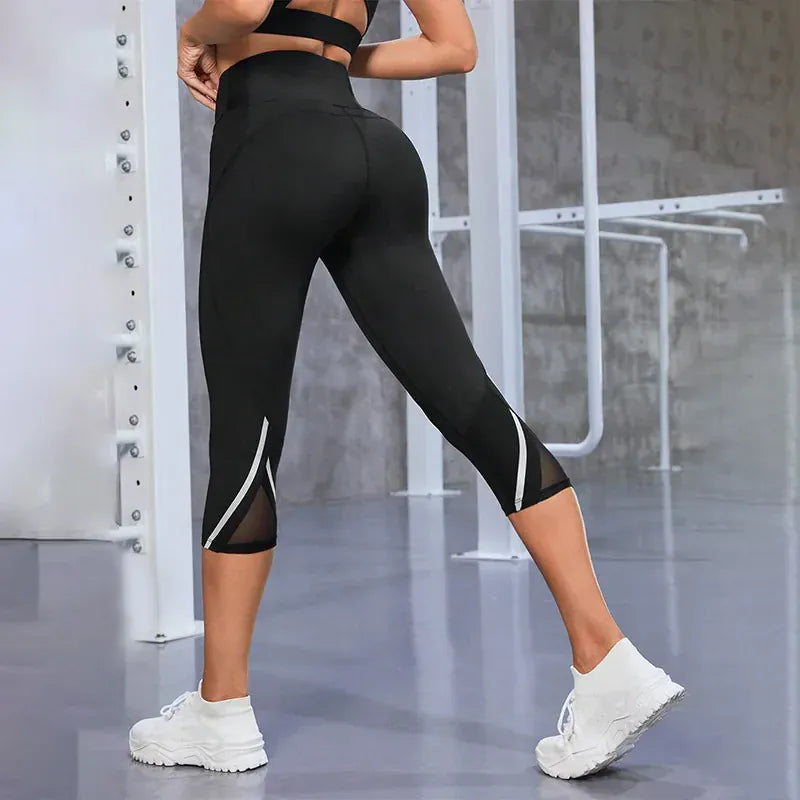 Black / S Mesh High Waist Yoga Pants / Capri Leggings for Women (Victorious Chrona Leggings)