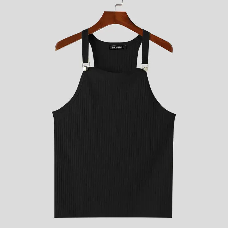 Black / S Ribbed Tank Top Unisex Solid Color Knitted / Casual & Sport