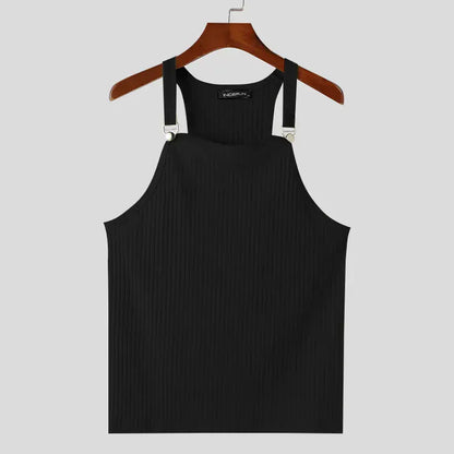 Black / S Ribbed Tank Top Unisex Solid Color Knitted / Casual & Sport