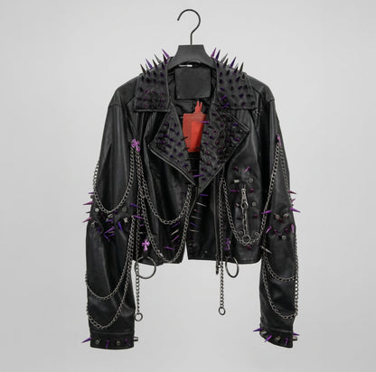 Black / S Rivet Leather Punk jacket