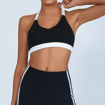Black / S Thin Shoulder Strap High Elastic Breathable Contrast Bra (Victorious AthleteOS)