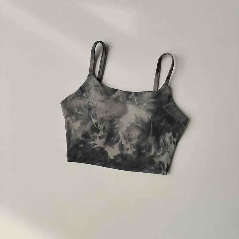 Black / S Tie-dyed One-piece Cup Sports Bra/ Women's High Shock-proof Running Top