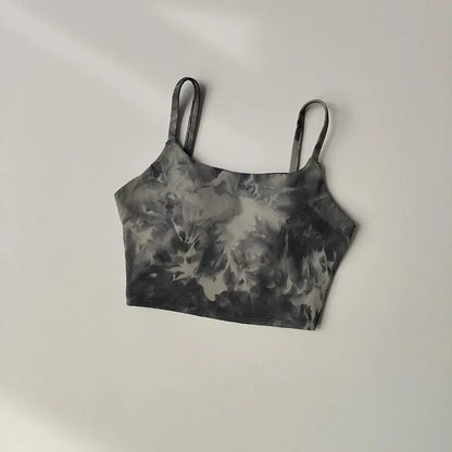 Black / S Tie-dyed One-piece Cup Sports Bra/ Women's High Shock-proof Running Top