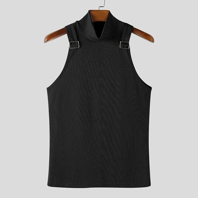 Black / S Turtleneck Combat Ribbed Tank Top / Unisex