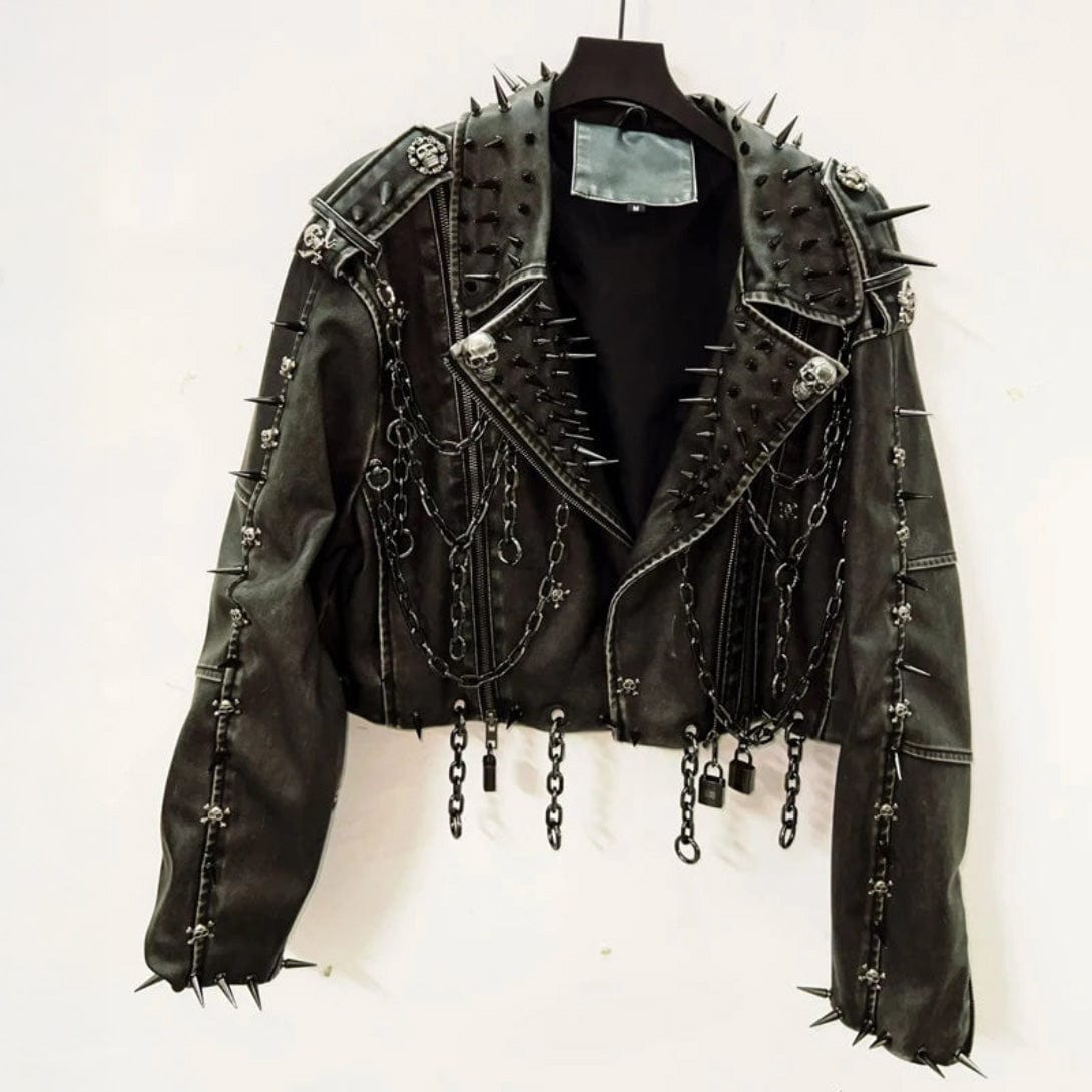 Black / S Victorious Hologlaze Leather vintage Jacket Skull
