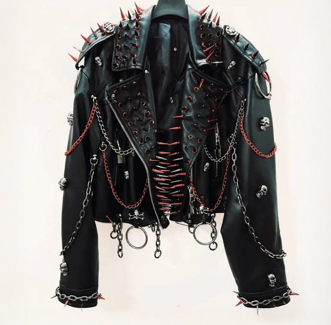 Black / S Victorious UFO Pop vintage Leather jacket Gothic Leather Punk