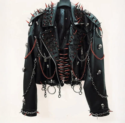 Black / S Victorious UFO Pop vintage Leather jacket Gothic Leather Punk