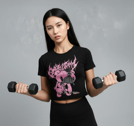 Black / S Women Cyber Sigil Bear Crop Top