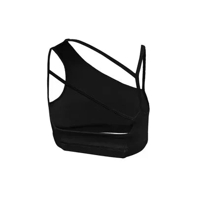 Black / S Women's Asymmetric Shoulder Straps Yoga Bra (Victorious SyncWear)