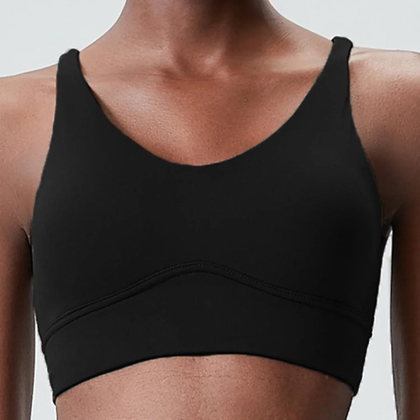Black / S Women's Buttery Soft V-Neckline Sports Bra / Gym Bra High Impact (Victorious TechWeave)