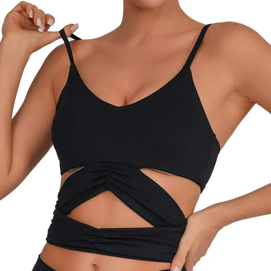 Black / S Yoga Vest Women's / Chest Pad Hollow Bra/ (Victorious Pulse Tech Support)