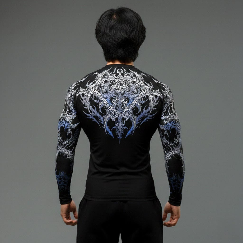 Black white blue / S Korean Style Slim Fit Cyber Sigilism shirt - Long sleeve compression shirt