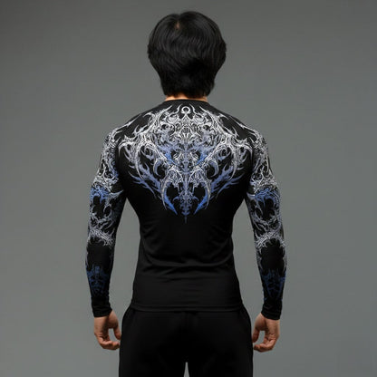 Black white blue / S Korean Style Slim Fit Cyber Sigilism shirt - Long sleeve compression shirt