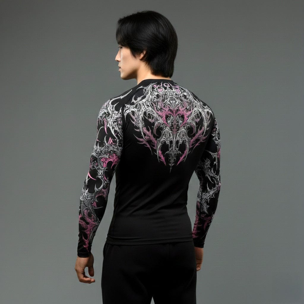 Black white pink / S Korean Style Slim Fit Cyber Sigilism shirt - Long sleeve compression shirt