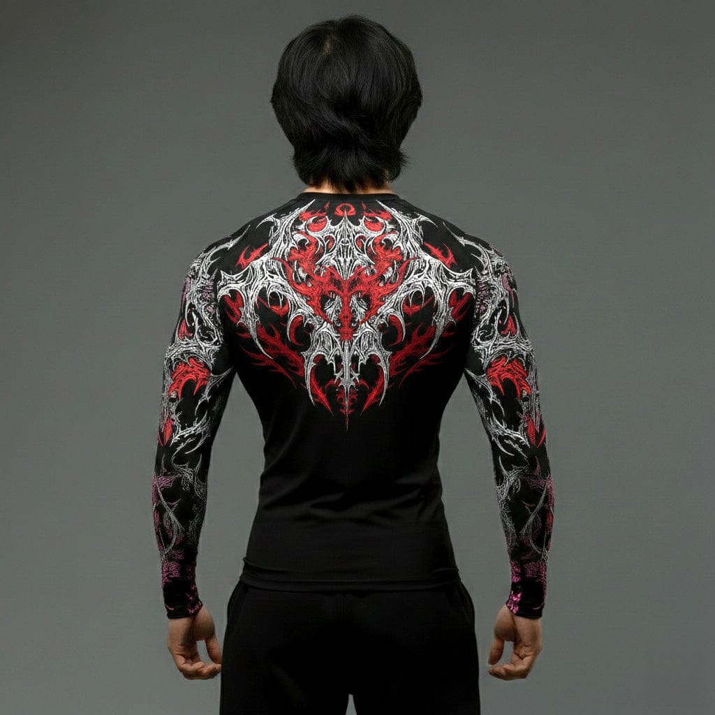 Black white red / S Korean Style Slim Fit Cyber Sigilism shirt - Long sleeve compression shirt