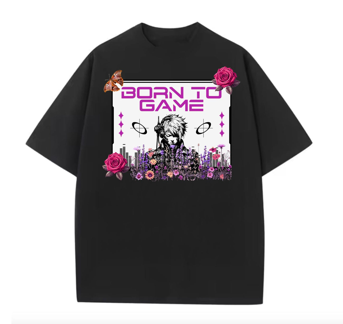 Black / XS Anime Born to Game Oversize T-shirt (Ryomen_Vikuna Designed)